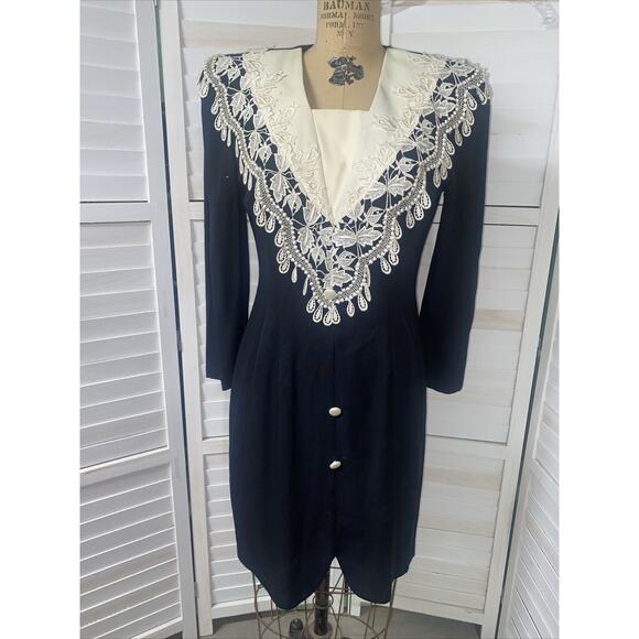 Vintage 80s Jeffery & Dara by Linda Hutley Dress Women's Black Pencil Sz 9/10 - Picture 1 of 9